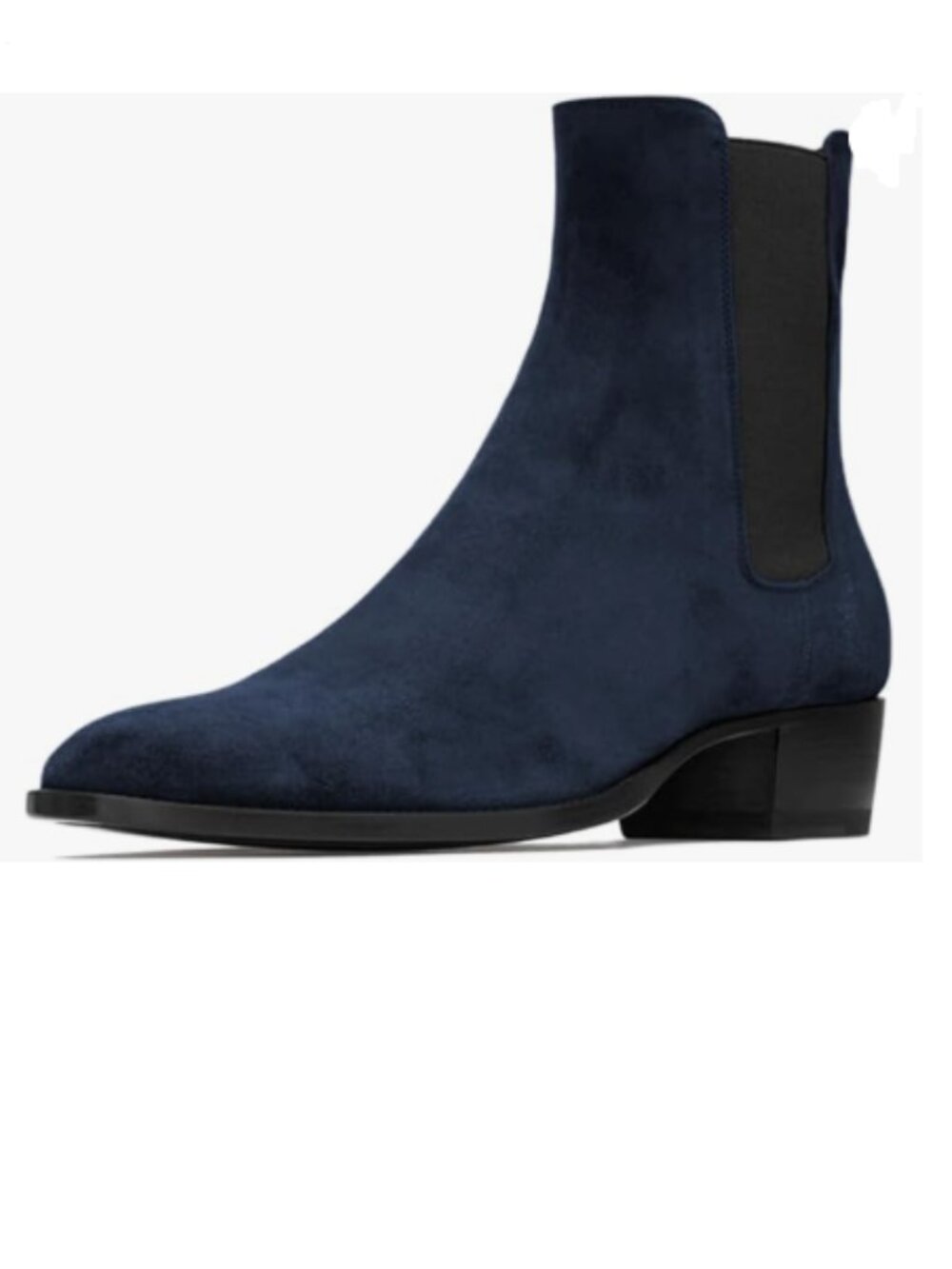 FOWT Deep Blue Men Fashion Round Toe Block Low Heel Pull On Stretchy Ankle Boots